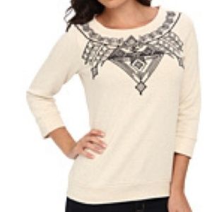 Lucky Lotus Boho Embroidered Creme Sweater Top